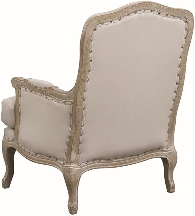 Pemberly Row Modern Wood Accent Chair Cream Upholstery Distressed Wooden Frame Taupe Finish Nail Head Trim Foam Cushions Cabriole Feet Living Room Furniture Indoor Seating