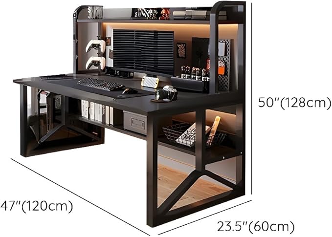 LITFAD Rectangular Wooden Office Desk Modern Computer Desk with Metal Frame and Bookshelf Writing Desk for Home Office - 1 Piece Black Desk only 47.2 L x 23.6 W x 50.4 H