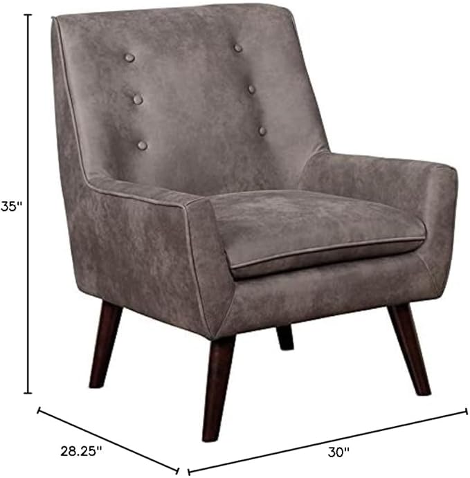 BOWERY HILL Mid-Century Tufted Fabric Accent Chair Dark Brown Finish 28.25 W x 30 D x 35 H Polyester Upholstery Barrel Shape with Tapered Legs Solid Wood Frame Living Room Seating