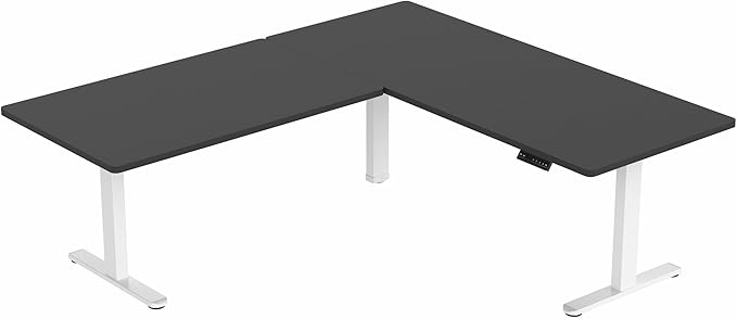 VIVO Electric Height Adjustable 77 x 71 inch Corner Stand Up Desk 2 Black 30 inch Deep Table Tops White Frame Memory Controller L-Shaped Workstation 3E Series DESK-KIT-3E7WB