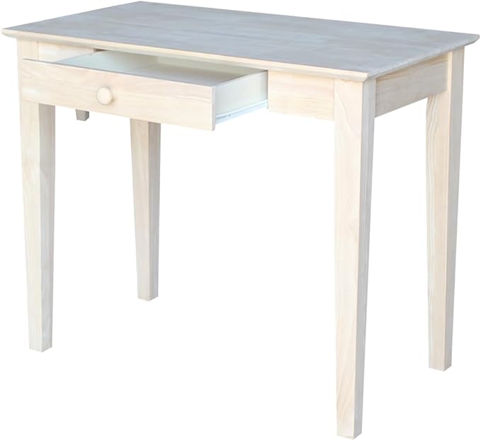 Unfinished Solid Parawood Writing Table 36W x 20D x 30H Eco-Friendly Home Office Desk with Drawer Paint or Stain It Your Way Reception Desk School Desk Office Furniture for Small Spaces