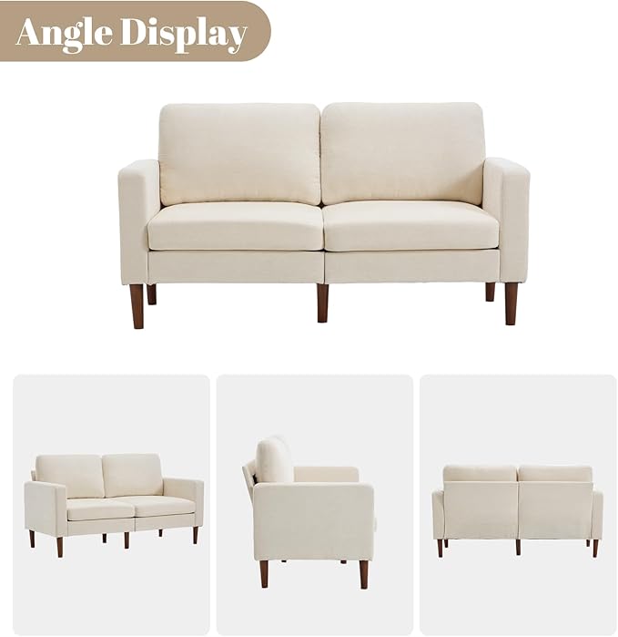 Kingfun 65 Loveseat Sofa with Chair Chenille Love Seat Couch Mid Century Modern Couch with Solid Wooden Frame for Living Room &amp Bedroom in Small Spaces Beige