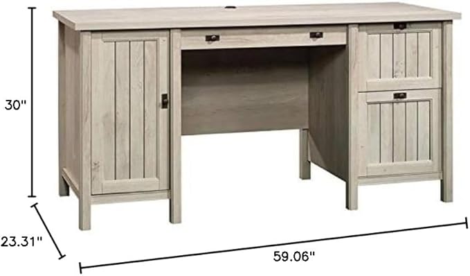 Pemberly Row Cottage Look Home Office Computer Desk with CPU Tower Storage and Filing Drawer in Chalked Chestnut