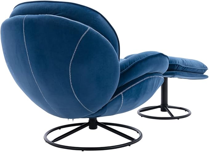 TRIPLE TREE Modern Swivel Accent Chair Mid-Century Lounge Chair and Ottoman Set Velvet Upholstered Button Tufted Recliner Chair Reading Chair with Footrest for Living Room Indoor Bedroom Blue