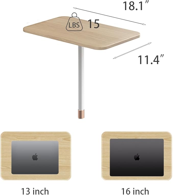 Small Laptop Standing Desk 18“H - 46”H Adjustable Height Pedestal Side Table with Wooden Top Portable Tall End Table Stand-Up Desk for Bedside Couch Sofa Living Room Bedroom Home Office White