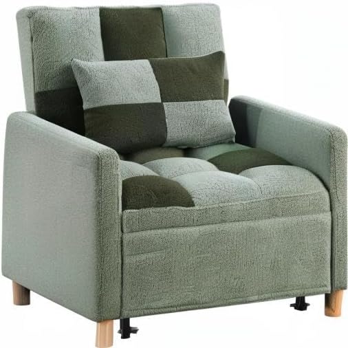Sleeper Chair Pull Out Bed for Small Space Teddy Fabric Single Sofa Chair Bed with Adjustable Backrest