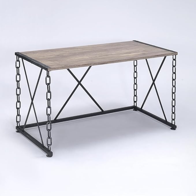 Penau Rustic Oak and Antique Black Rectangular Writing Desk Industrial Metal Frame Easy Assembly for Home Office 48.5Inch x 24.5Inch x 28.5Inch