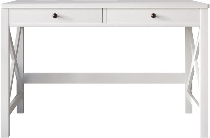 HOME DESIGN Beatrice Solid Wood Writing Desk 47.2 Inches Modern Home Office Desk with Spacious Tabletop &amp Built-in Storage Drawers Durable Design Easy Assembly White