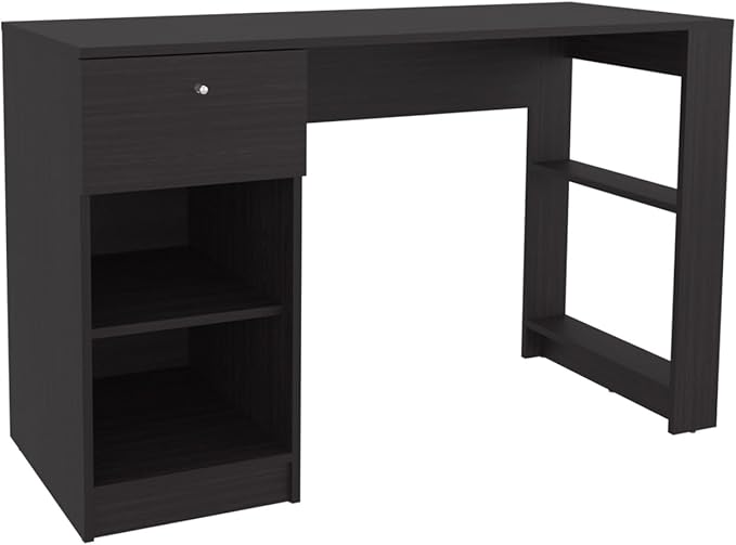 120-Home 47 Wide Desk with Four Shelves and One Drawer - Writing Desk for Home Office and Living Room Black
