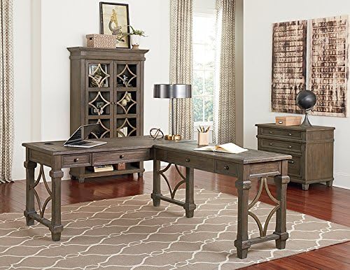 Martin Furniture Carson Wood Open L-Desk &amp Return Writing Table Office Desk Gray