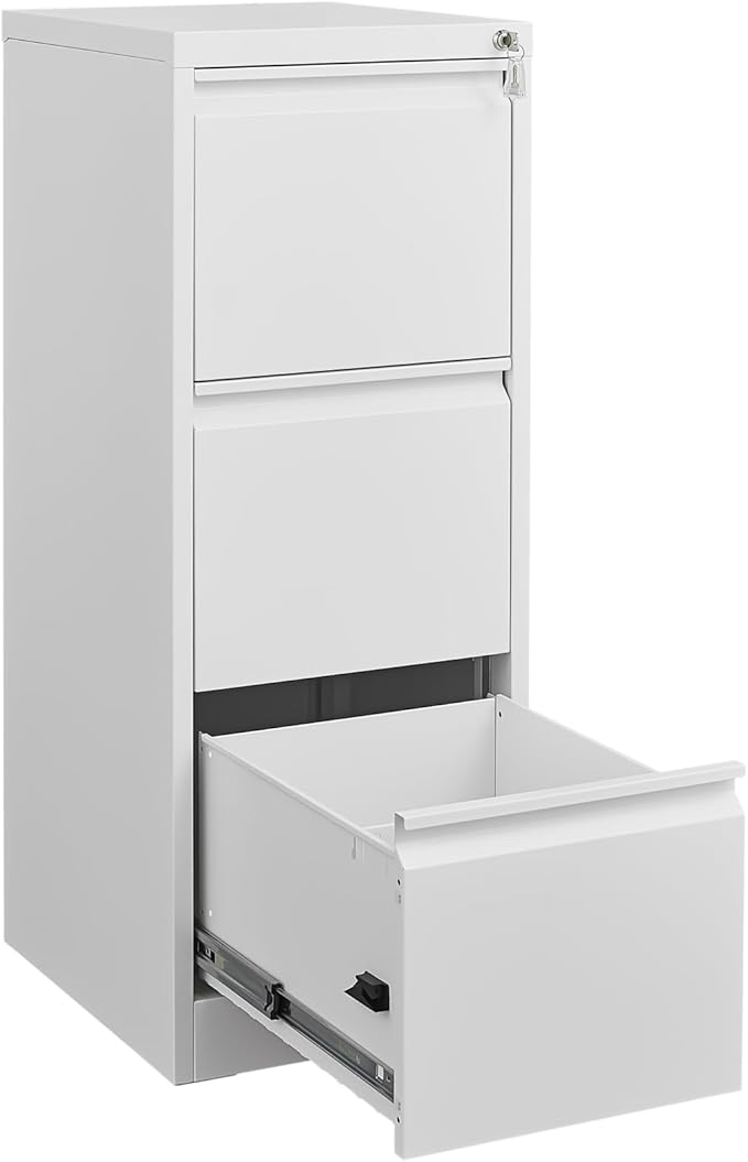 File Cabinet for Home OfficeFiling Cabinet 3 Drawer Rolling File Cabinets with Lock Small Mobile File Storage Cabinets for A4/Legal/Letter File (White)