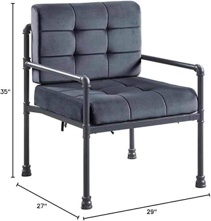 BOWERY HILL Contemporary Accent Chair Gray Velvet Upholstery Sandy Gray Metal Pipe Design Frame Button Tufted Memory Foam Cushions 27 x 29 x 35 in Stylish Living Room or Office Chair