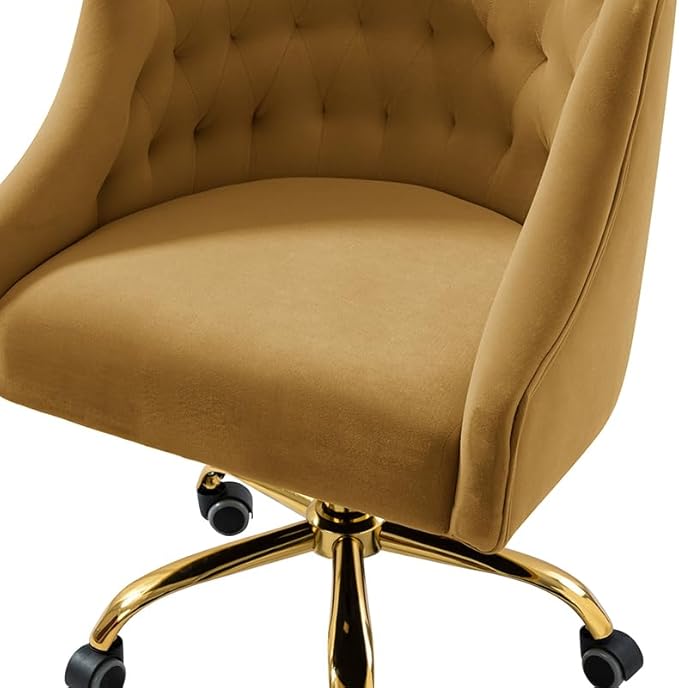Velvet Office Chair with Gold Base Modern Cute Desk Chair Comfortable Adjustable Swivel Task Chair for Home Office Living Room Bedroom Vanity Study Golden