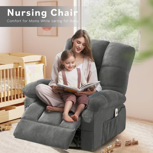 Oversized Recliner Chair for Adults w/ 8-Point 3D Kneading Massage and Lumbar Heating Swivel Rocker Recliner w/USB Charge Port for Living Room Ergonomic Lazy Boy Single Sofa Chair (Gray New)