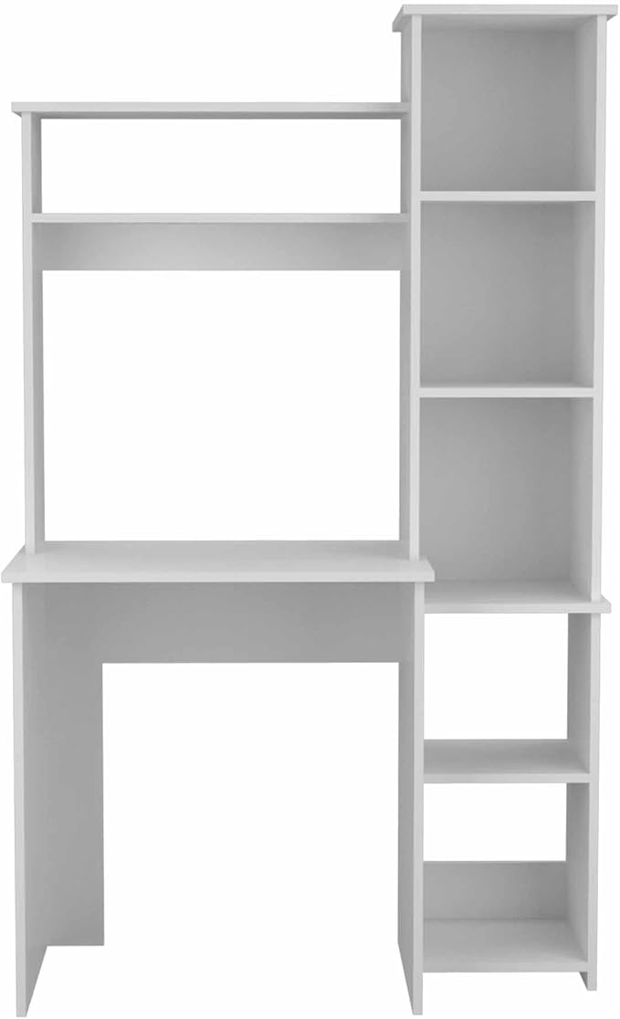 Bellemave Computer Desk with Hutch and Bookshelf Home Office Desks with 6 Storage Shelves Writing Study Desk Table Modern Compact Workstation Bookshelf Desk White