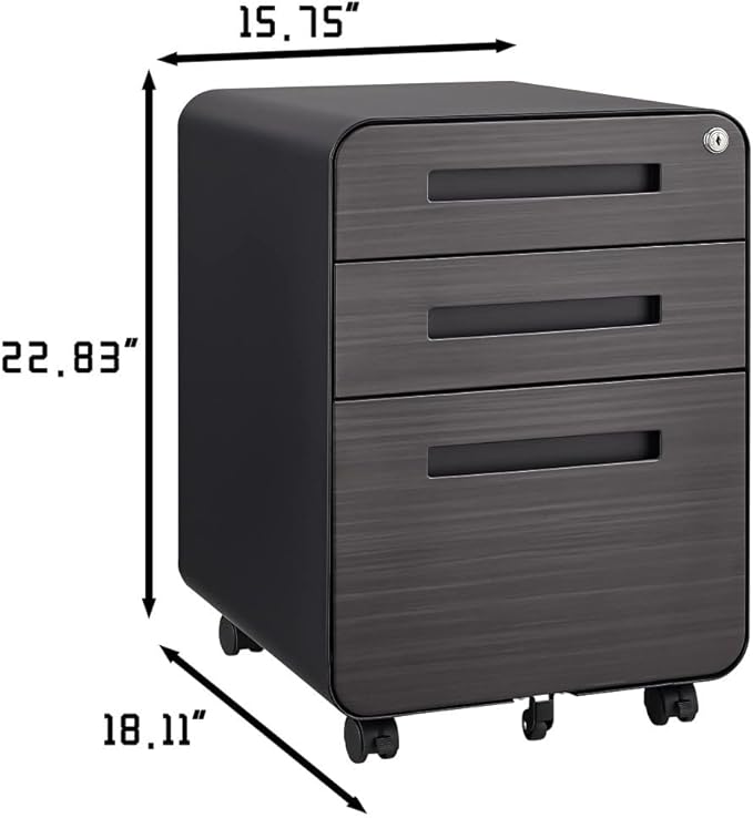 3-Drawer Mobile Filing Cabinet with Lock Metal Filing Cabinet to be Installation Required (Black Wood)
