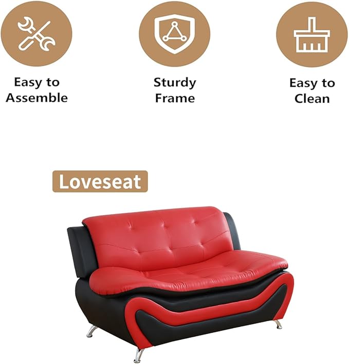 Leather Couch SetLeather Sectional Sofa for Living Room Furniture Sets Loveseat Sofa 1-Piece for Living Room/Office/Bedroom/Apartment(Red &amp Black)