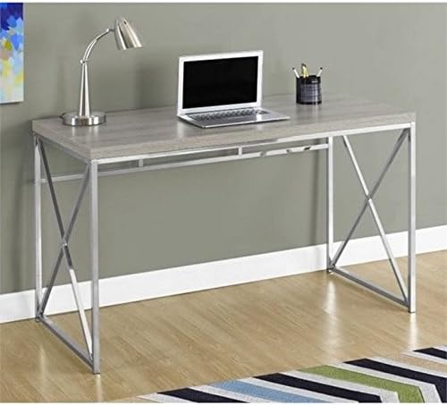 Atlin Designs 48 Metal Writing Desk Dark Taupe Finish Scratch-Resistant Laminate Surface Thick Panel Construction Sleek Criss-Cross Legs Modern Home Office Desk 48 in W x 24 in D x 30 in H