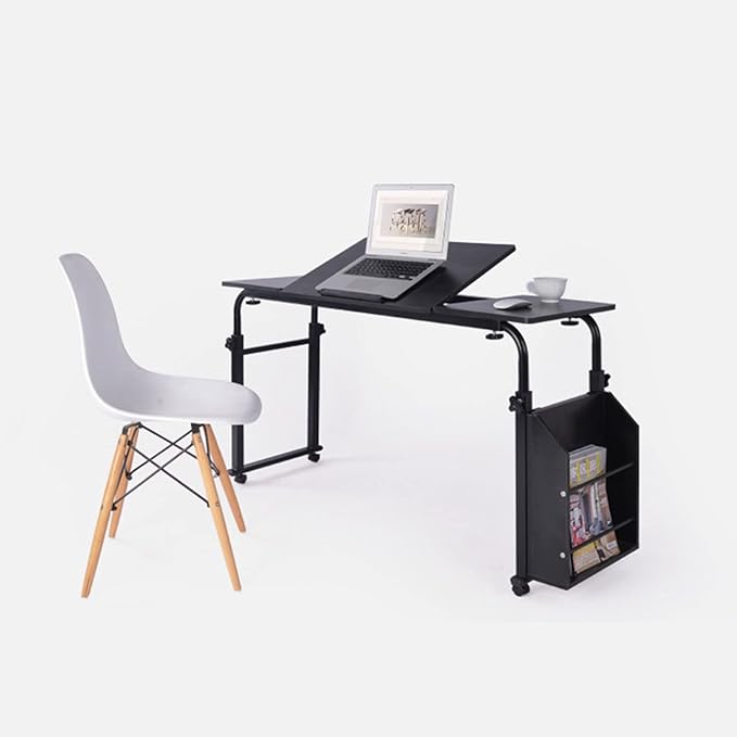 Mobile Stretchable DeskHeight Adjustable and Tilt Laptop Desk with Wheels Storage Desk Home Office Computer Workstation (Style 1Black)