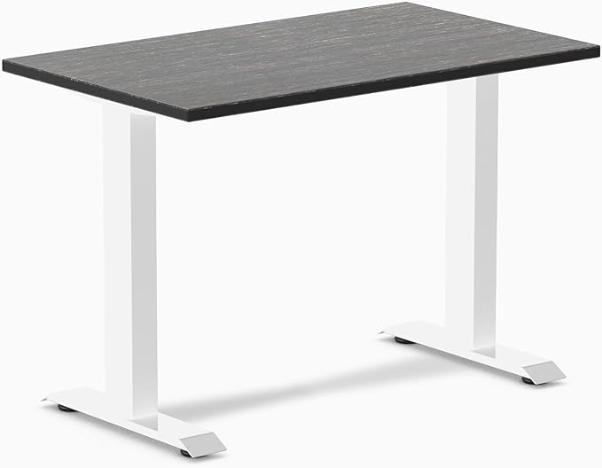 Desky Zero Mini Bamboo Desk 40 x 24 inches Fixed Height Writing Desk with Natural Dark Bamboo Top and White Steel Frame Compact Office Desk for Home Study or Workstation