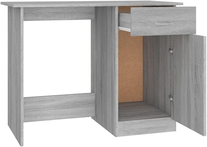 Modern Grey Sonoma Computer Desk 39.4 L Wood Office Workstation with Drawer &amp Door Storage Compact Small Desk for Bedroom Study Home Office Dorm