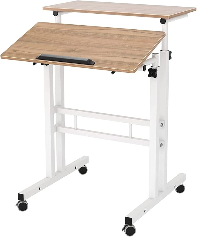 soges 23.6inches Height Adjustable Desk Laptop Desk on The Wheels Rolling Stand Up Desk Computer Desk Adjustable Standing Desk Sit and Stand Desk Portable Laptop Table Oak