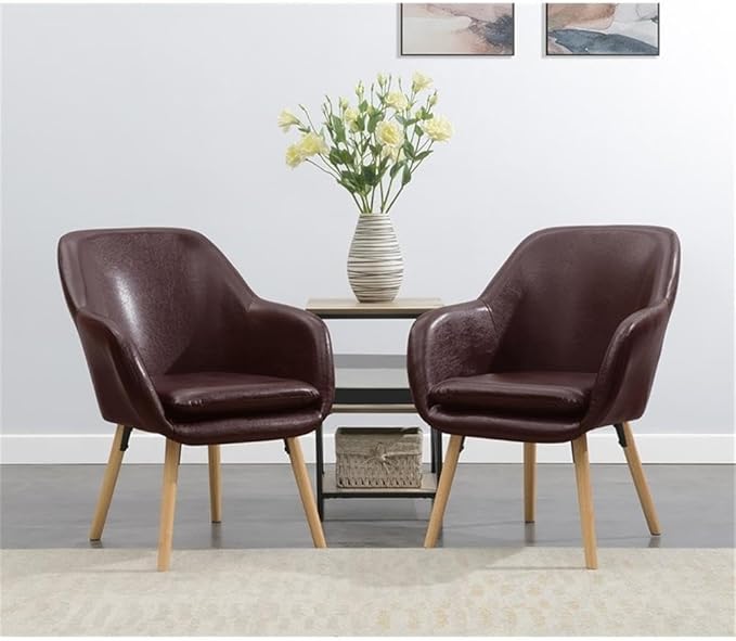 Pemberly Row Modern Accent Chair Espresso Faux Leather Finish Solid Red Oak Legs Detachable Foam Cushion 25.25 x 26.75 x 33.5 in Comfortable Living Room or Office Seating