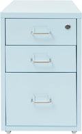 3 Drawer File Cabinet with Lock Metal Vertical Mobile File Cabinet Blue Rolling Under Desk Filing Cabinet for Home Office