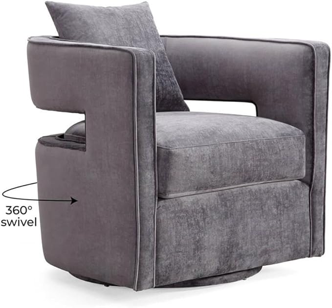 Tov Furniture Kennedy Modern Handmade Velvet Swivel Chair Gray