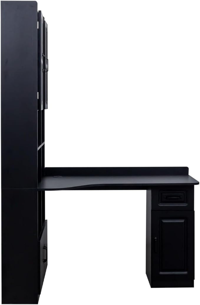 KEIKI Home Office Desks with Hutch Drawers Bookshelf Storage Cabinet &amp Glass Doors Modern Wooden Computer Corner Table for Work Study Writing