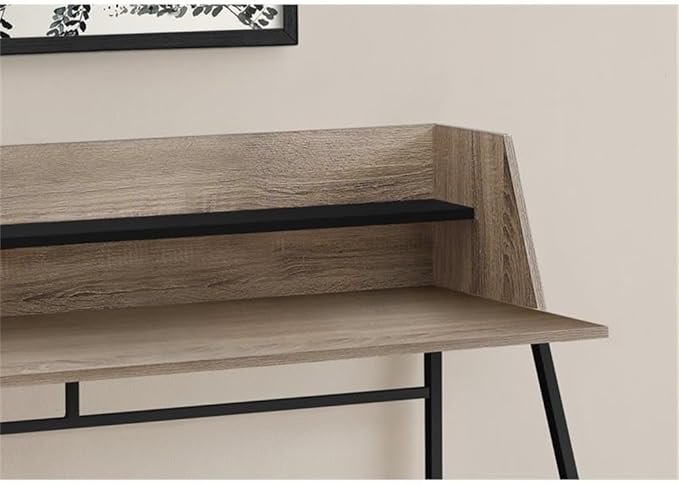 Pemberly Row Computer Desk 47.25 W x 23.75 D x 39.25 H Particle Board and Metal Dark Taupe and Black Finish Storage Hutch with Shelf Contemporary Home Office Laptop or Writing Table