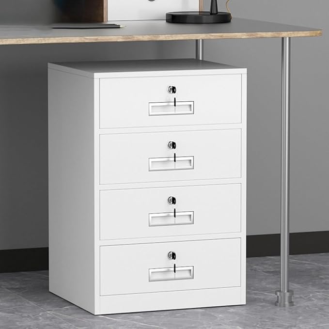4 Drawer File Cabinet with Lock Metal Vertical File Cabinets with Lock for Home Office Narrow Office Steel Filing Cabinet Under Desk for A4/ Legal/Letter