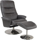 Pemberly Row Contemporary Swivel Recliner Chair with Ottoman Charcoal Leather Look Fabric 30.3 W x 30.7 D x 40.7 H Ergonomic Design 360° Swivel Sturdy Wood Base Living Room Lounge
