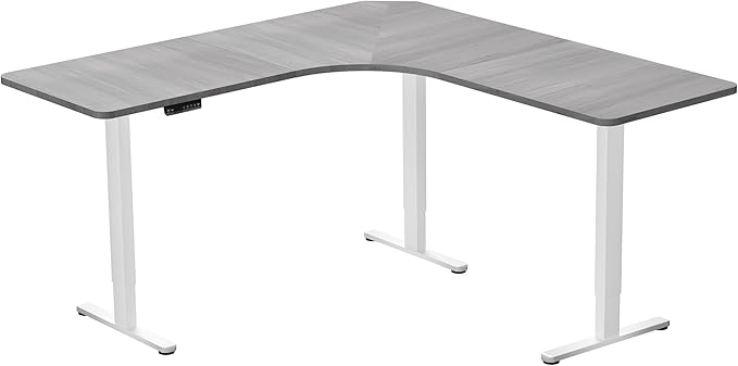 VIVO Electric Height Adjustable 71 x 71 inch Curved Corner Stand Up Desk Dark Gray Table Top White Frame Memory Controller L-Shaped Workstation E3C Series DESK-KIT-E3CWG