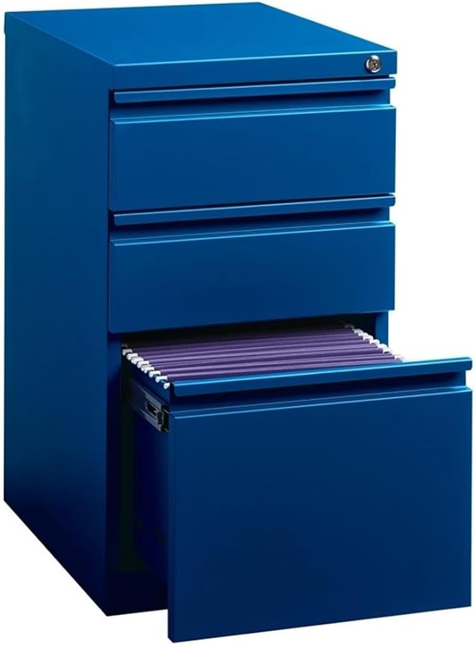 20 3-Drawer Modern Metal Mobile Pedestal Filing Cabinet in Blue