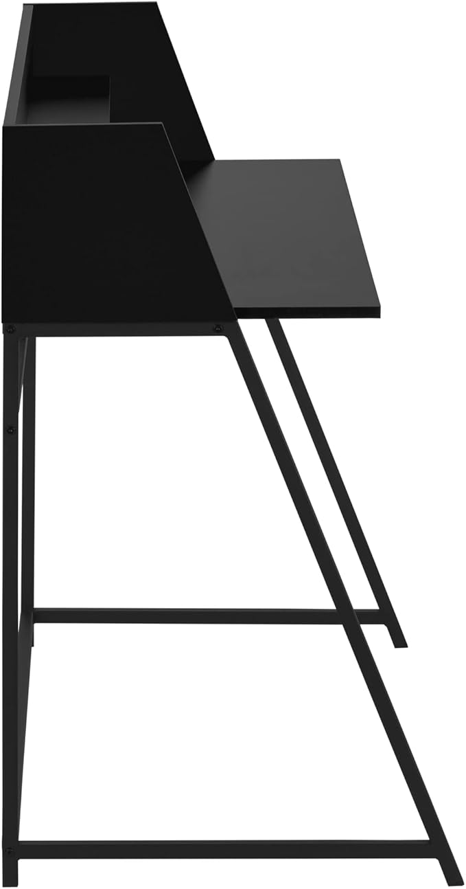 Computer Desk Home Office Laptop Storage Shelves 48 l Work Black Laminate Black Metal Contemporary Modern