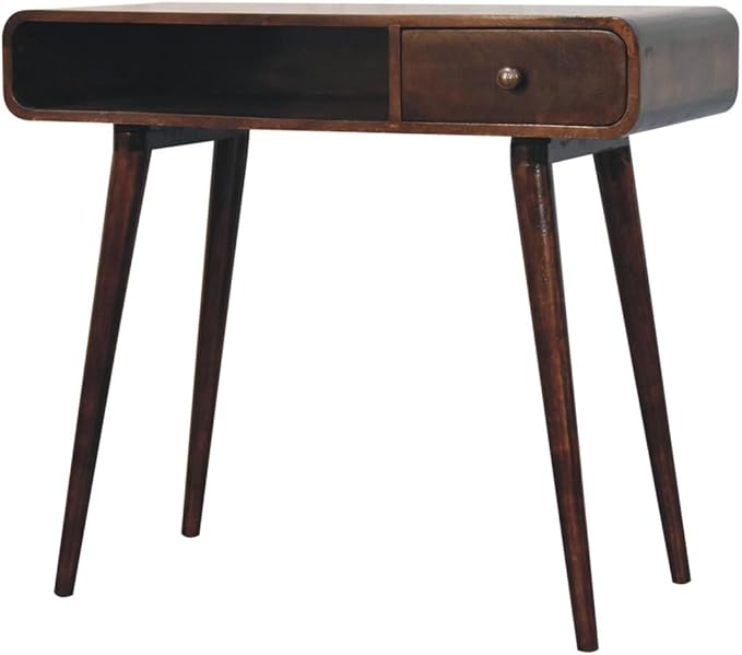 Solid Wood Curved Walnut Writing Desk - Computer Desk for Home Office with Storage