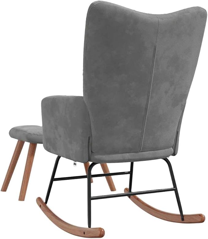 vidaXL Rocking Chair with Ottoman - Elegant and Modern Design - Dark Gray Velvet - Comfortably Padded - Durable Frame - Assembly Required