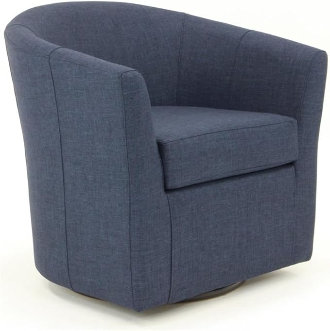 Pemberly Row Traditional Fabric Swivel Club Chair Navy Blue Finish 30 H x 30.5 W x 27 D Flared Arms Padded Removable Seat 360-Degree Swivel Base Comfortable Accent Chair for Living Room or