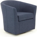 Pemberly Row Traditional Fabric Swivel Club Chair Navy Blue Finish 30 H x 30.5 W x 27 D Flared Arms Padded Removable Seat 360-Degree Swivel Base Comfortable Accent Chair for Living Room or