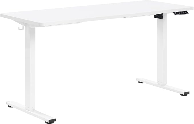 OSP Home Furnishings Primo Sit-to-Stand Electric Height Adjustable Office Desk with Hook White 5 Feet Wide
