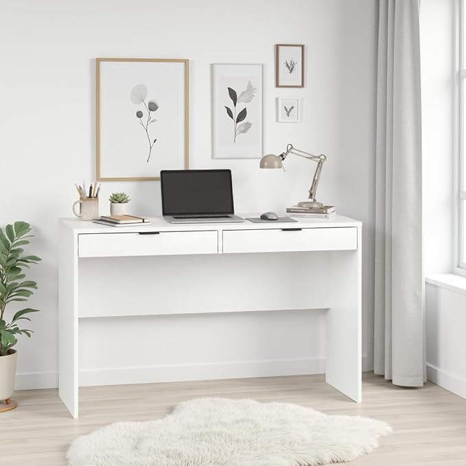 Prepac 46 Writing Desk – Computer Desk with 2 Drawers White Office Desk for Home Office or Bedroom