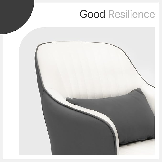 Accent Chair with Lumbar Pillow Comfy Reading Chair Mid Century Modern Barrel Chair Upholstered Single Sofa Chair with Metal Legs for Living Room Bedroom White &amp Grey