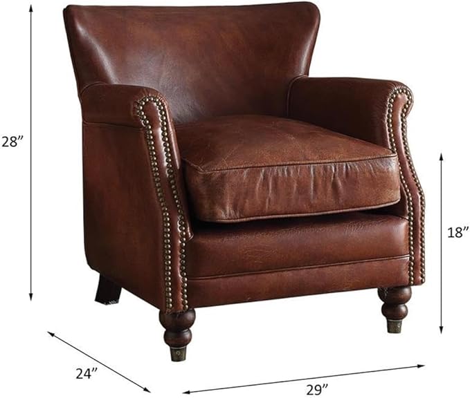 Acme Leeds Top Grain Leather Upholstery Accent Chair in Vintage Dark Brown