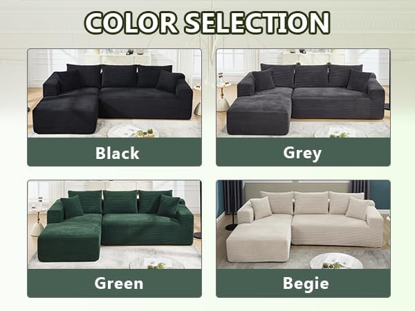 PELUMY 108.7 L-Shaped Cloud Couch with Memory Foam Corduroy Modular Sectional Sofa with Oversized Chaise No Assembly Required Sleeper Sofa for Living Room Apartment (Green Left-Facing)