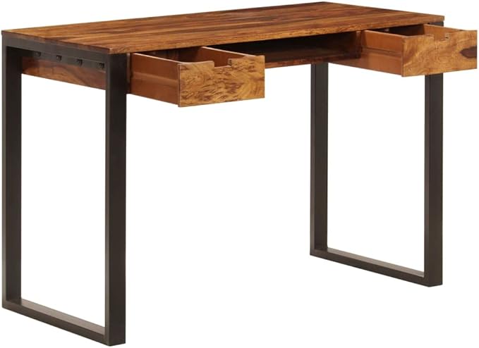 DeskHome Office Desk Spacious Desktop Writing Study Desk Laptop Desk for BedroomWorkstation 43.3x21.7x30.7 Solid Sheesham Wood and Steel
