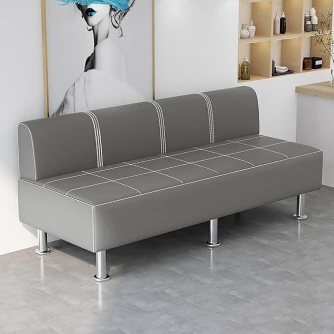 LITFAD Barber Shop Sofa Waiting Chair Modern Leisure Sofa for The Parlor Bedroom Leather Cushioned Couch Smoke Gray 67 L x 21.5 W x 23.5 H