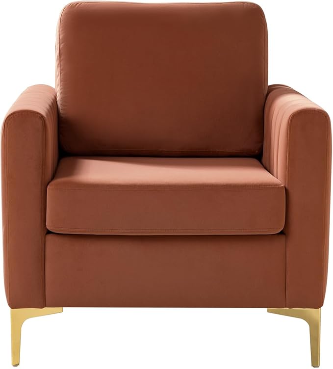 Modern Upholstered Velvet Accent Chair Velvet Armchair Club Chair with Gold Metal Legs Mid-Century Barrel Leisure Comfy Reading Chair for Livingroom Bedroom Coral