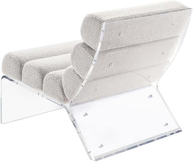 Pemberly Row Fabric Upholstered Accent Chair Ivory Bouclé with Clear Acrylic Frame 29.25 H x 25.25 W x 31.5 D Modern Lounge Chair for Living Room or Bedroom