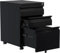 Locking Metal Pedestal Under Desk Metal Filing Cabinet Black Mobile 3 Drawers File Storage Cabinets with Wheel for Home Office Legal/Letter Size Fully Assembled Except Wheels